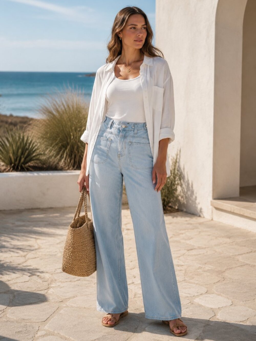 Free People Wide Leg Jeans Size 25 High Rise Button Fly Light Wash Baggy Denim